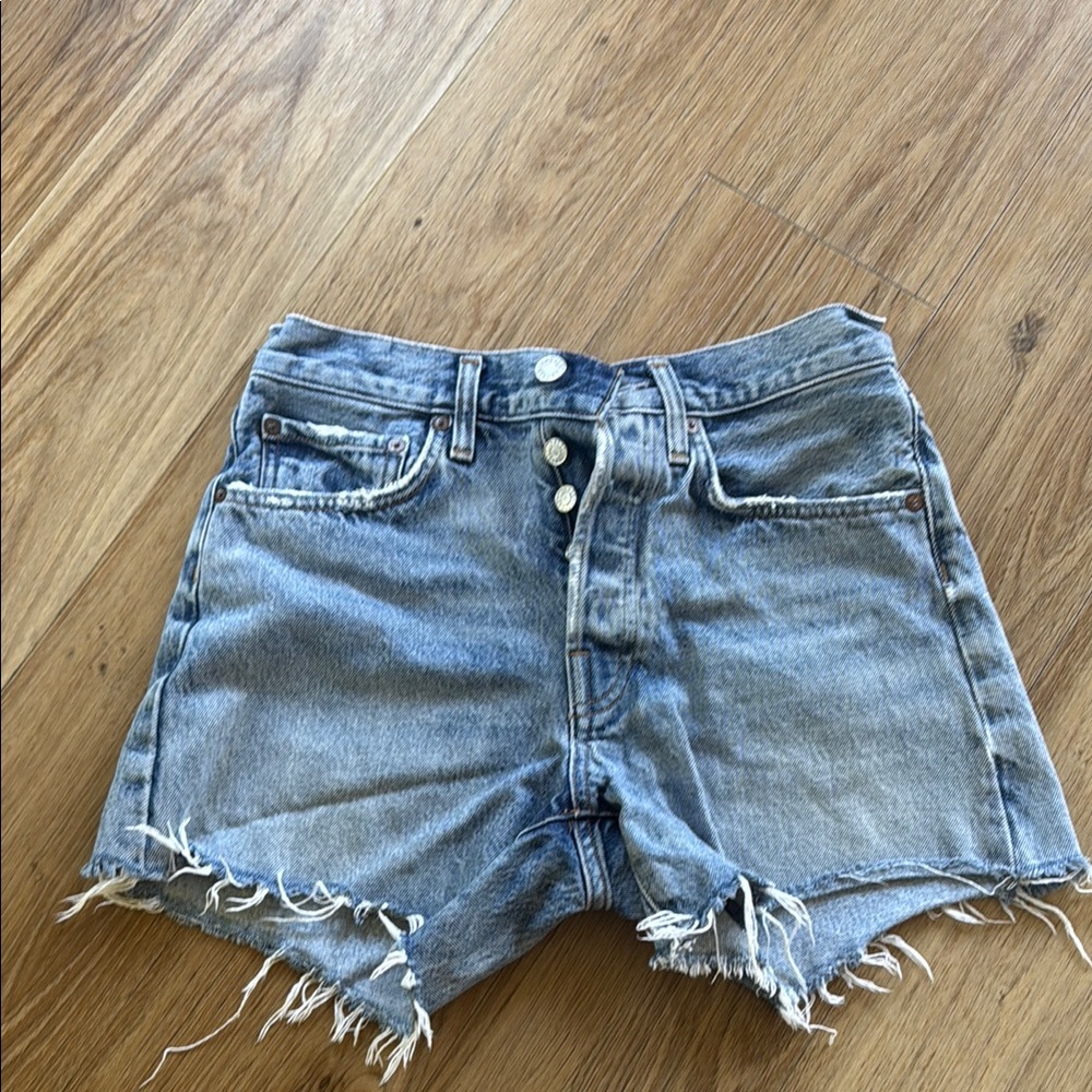 Agolde Light Blue Distressed Jean Shorts